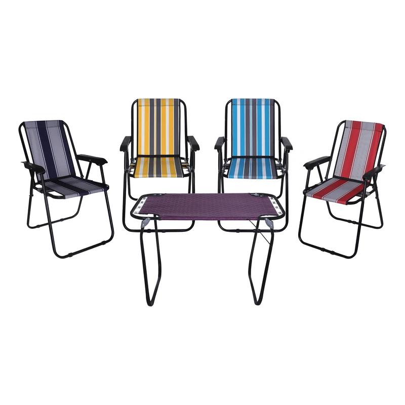 میز و صندلی تاشو چهار نفره مدل XP555، مناسب برای کمپینگ و طبیعت‌گردی، پیک‌نیک و ساحل و تفریحات کنار دریا، دارای دسته، مجموعه 5 عددی